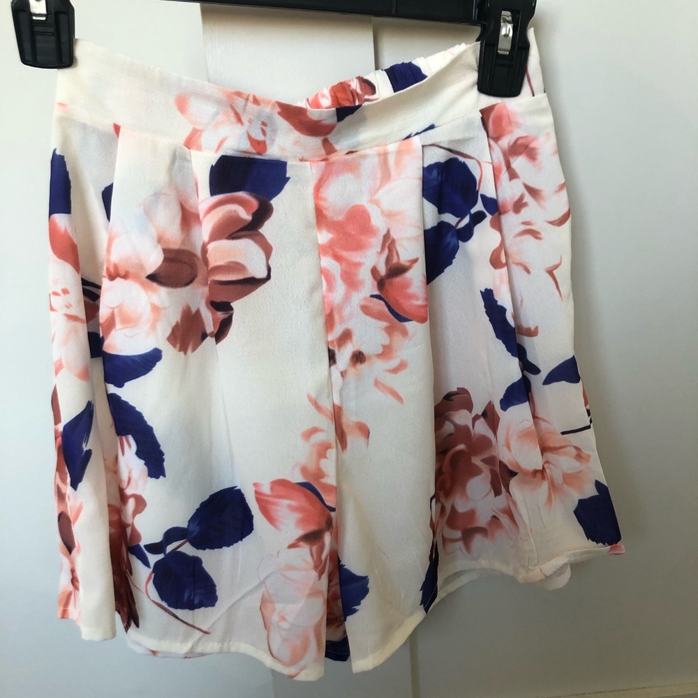 White Floral Shorts